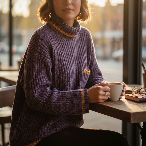 NAADAM Purple and Gold Cashmere Cowl Neck Sweater - Picture 2 of 7